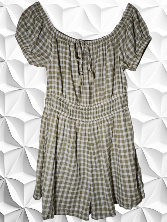 American Eagle Outfitters Pants - ​American Eagle Gingham Off-the-Shoulder Romper Green Size Large‎ (L) Pockets